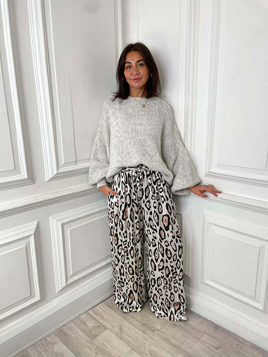 Leopard Silk Feel Palazzos - Champagne