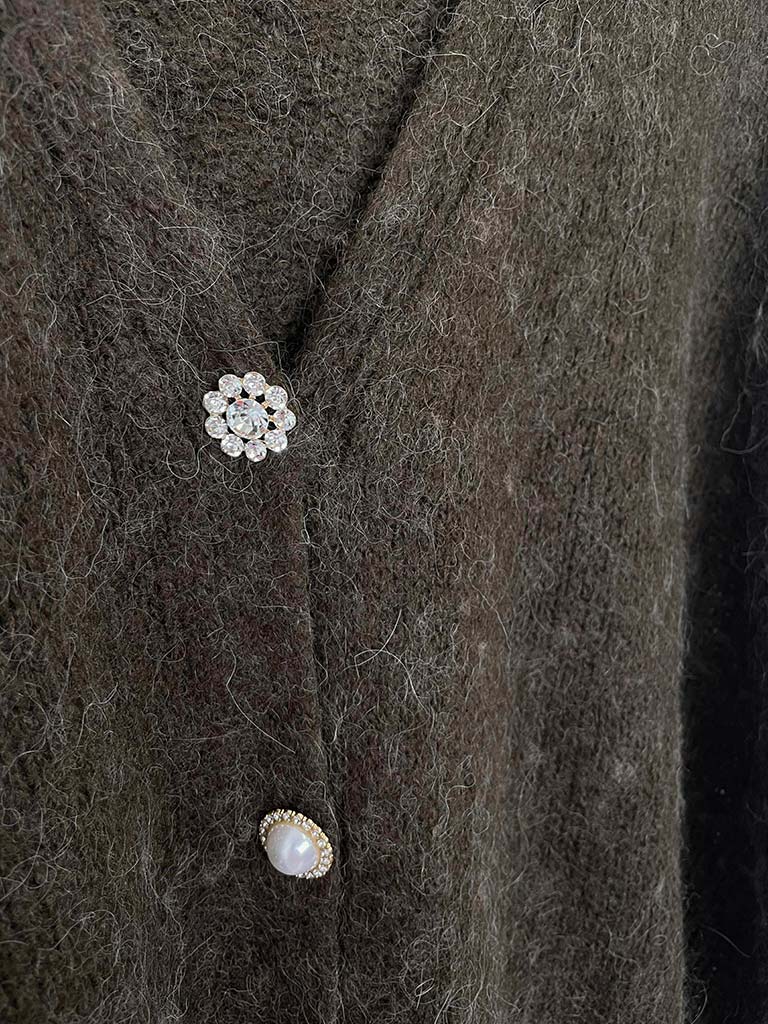 Embellished Button Tank Cardigan - Chocolate