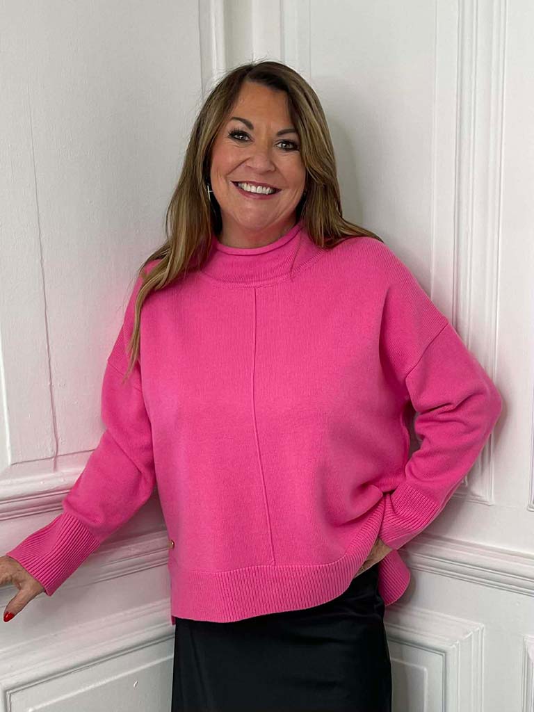 Malissa J Funnel Neck Knit - Candy Pink