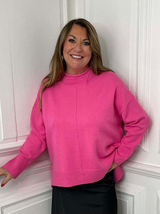 Malissa J Funnel Neck Knit - Candy Pink