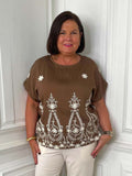 Henna Embroidered Boxy Top - Truffle
