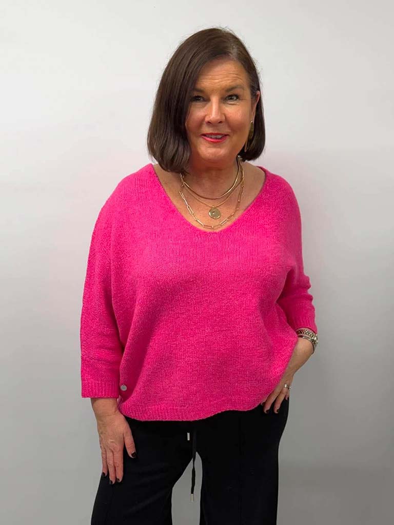 Malissa J V-Neck Classic Knit - Pink