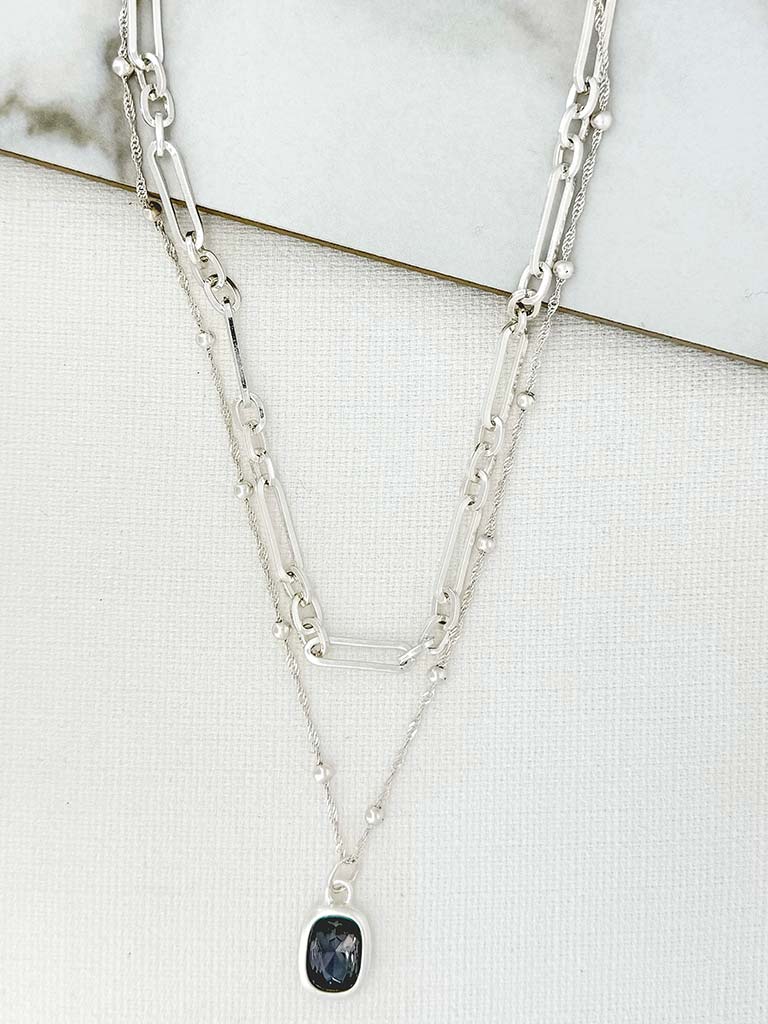 Envy Double Chain Gem Necklace - Silver