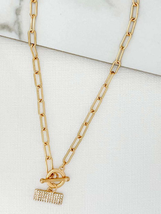 Envy Embellished Plate T-Bar Necklace - Gold