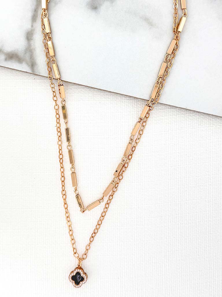 Envy Double Chain Clover Gem Necklace - Gold