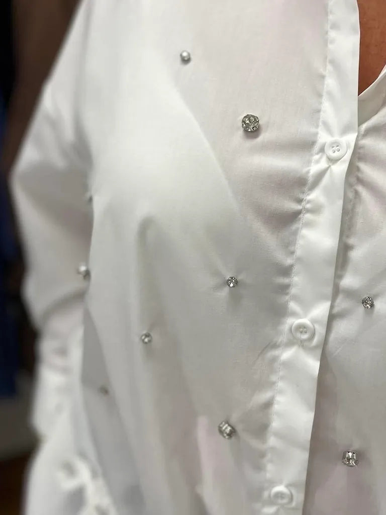 Malissa J Diamanté Drawstring Hem Shirt - White
