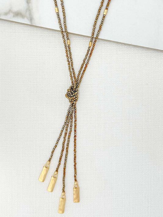 Envy Shimmer Bead Knot Necklace - Taupe