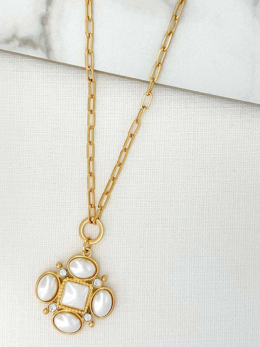 Envy Deco Clover Necklace - Gold & Pearl