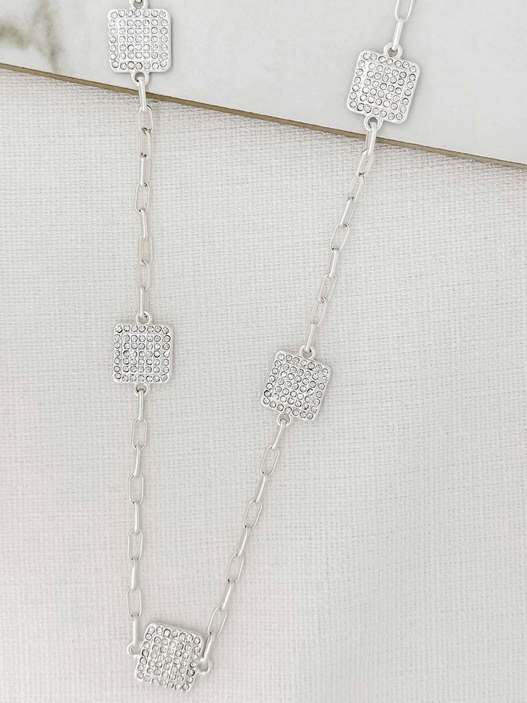 Envy Embellished Square Necklace - Silver