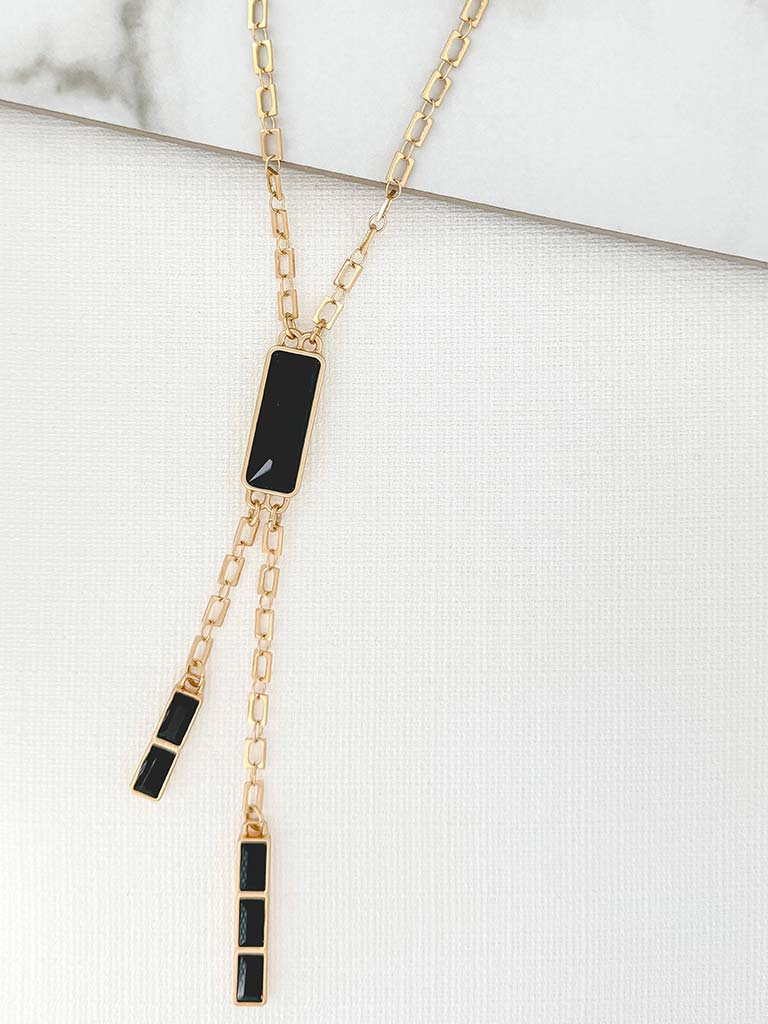 Envy Gem Drop Pendant Necklace - Gold & Black