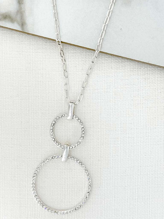 Envy Embellished Double Ring Necklace - Silver