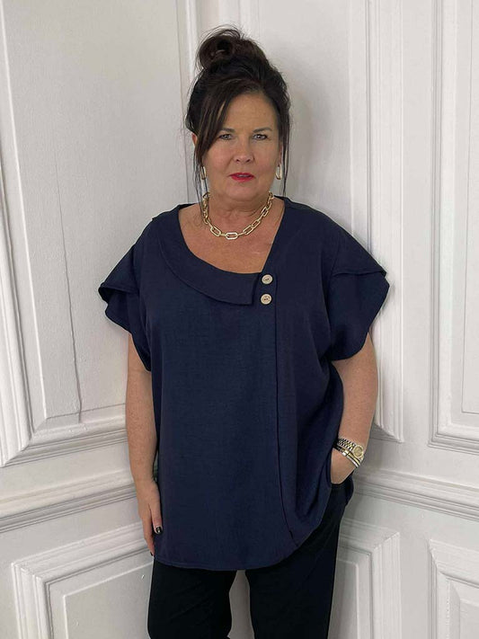 Asymmetric Lapel Top - Navy