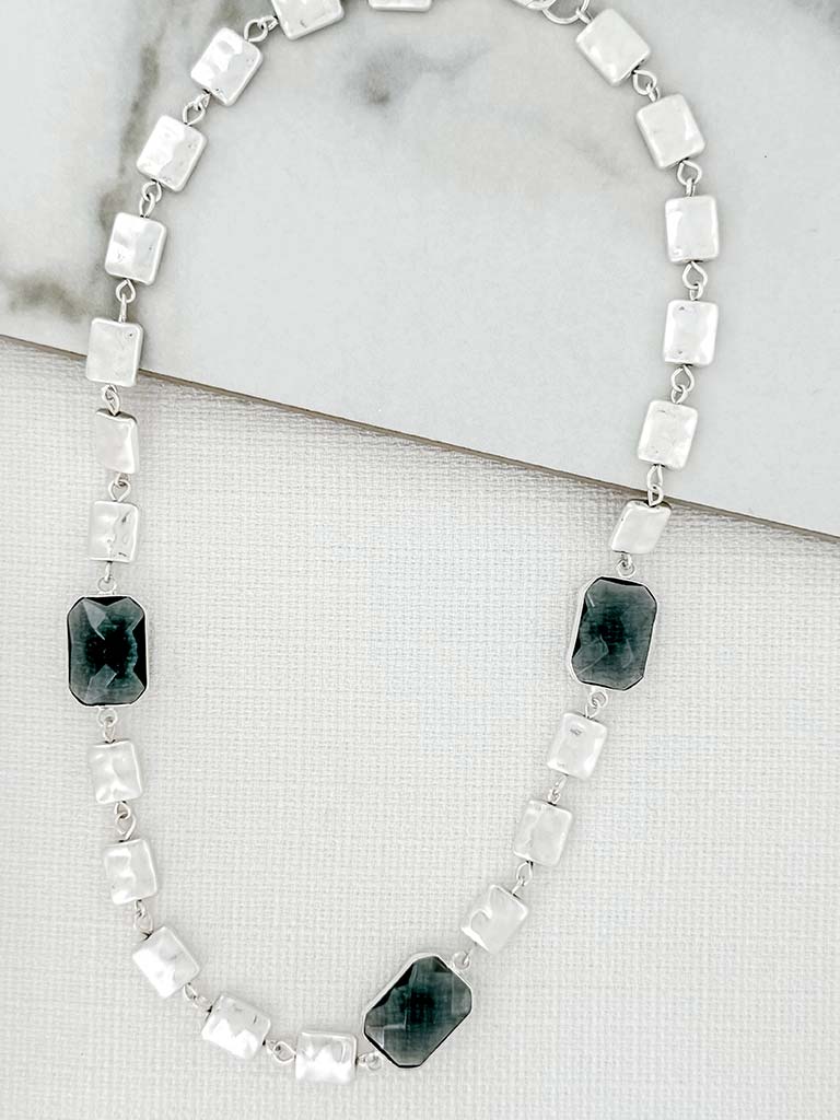 Envy Gem Square Necklace - Silver