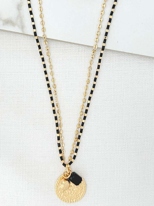 Envy Bead & Coin Necklace - Gold & Black