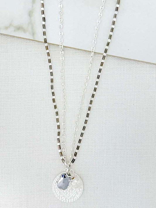 Envy Bead & Coin Necklace - Silver & Grey