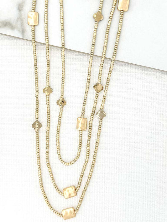 Envy Clover Triple Bead Necklace - Gold