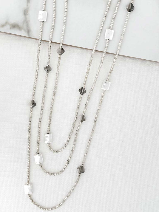 Envy Clover Triple Bead Necklace - Silver