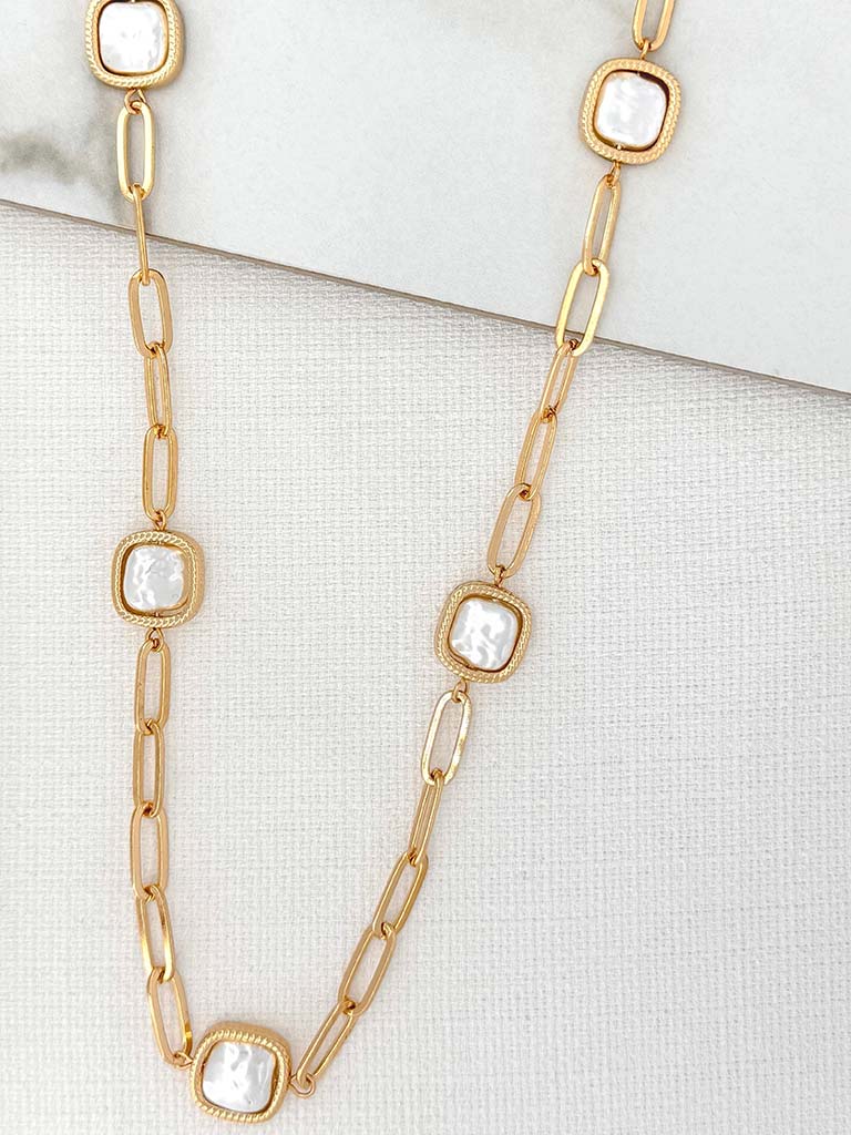 Envy Pearlised Square Chain Link Necklace - Gold