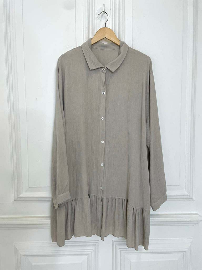 Drop Peplum Shirt Dress - Stone