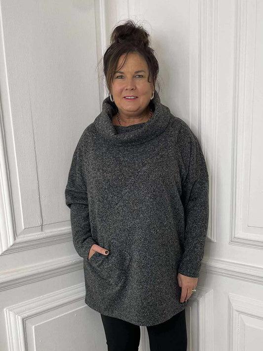 Cowl Pocket Tunic - Grey Marl