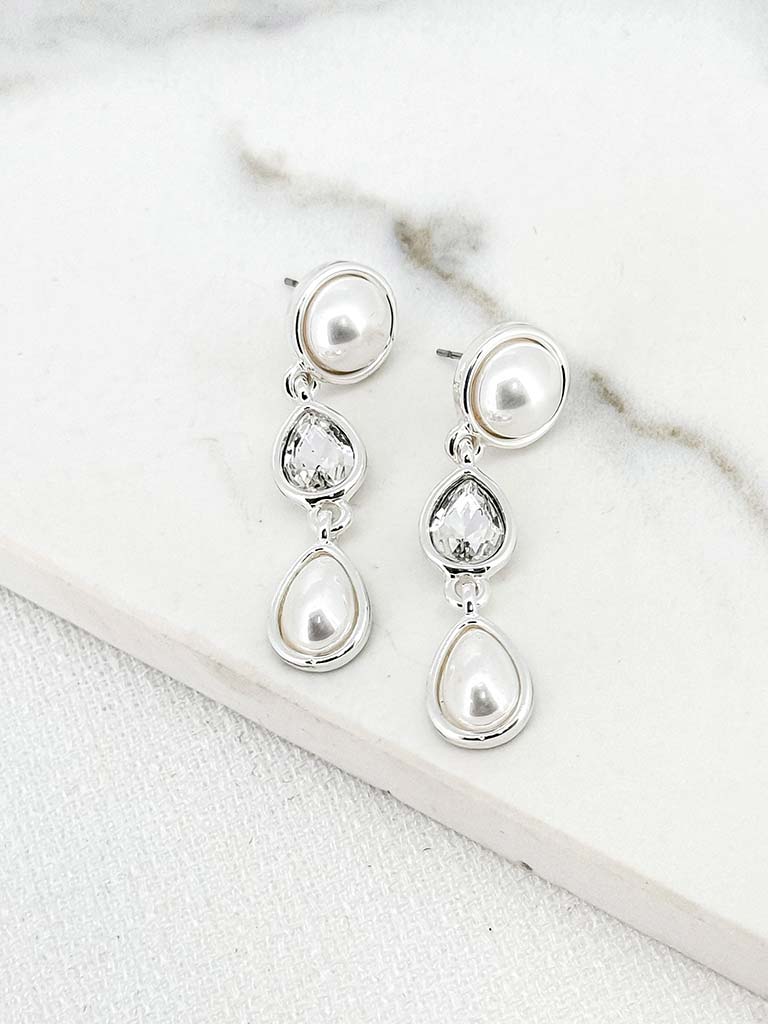 Envy Teardrop & Pearl Drop Earrings - Silver