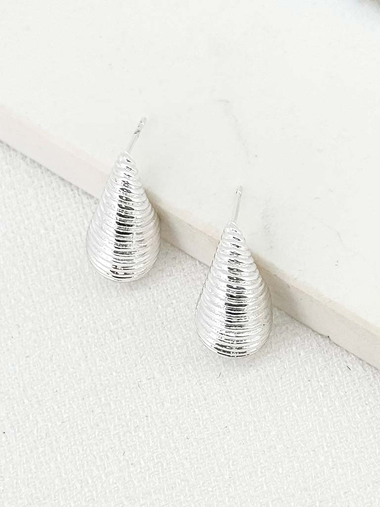 Envy Ribbed Teardrop Earrings - Silver