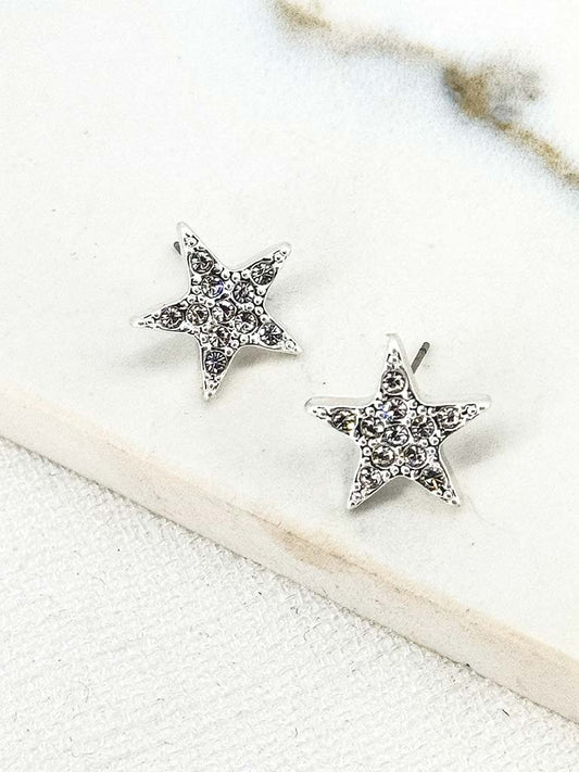 Envy Embellished Star Earrings - Silver