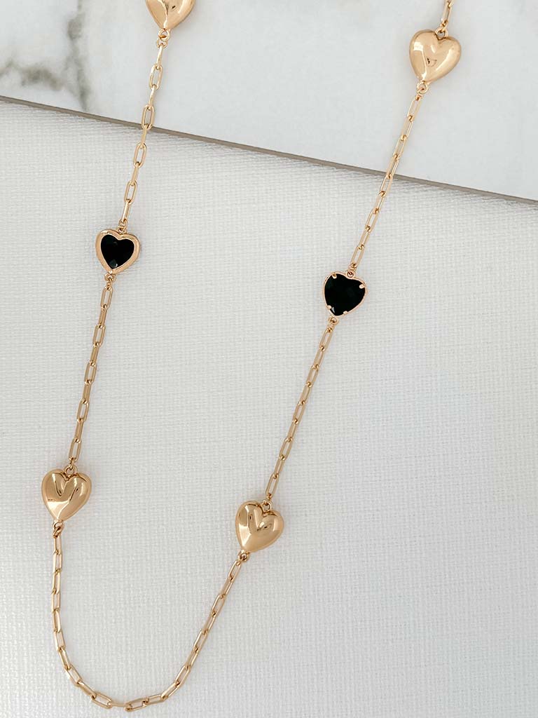 Envy Heart Chain Link Necklace - Gold & Black