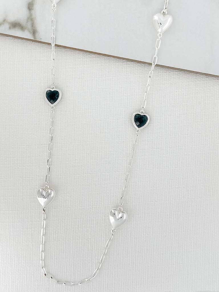 Envy Heart Chain Link Necklace - Silver & Slate