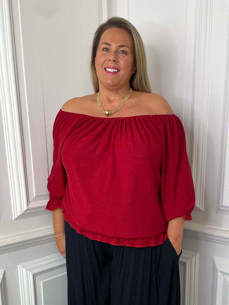 Bardot Shimmer Top - Red
