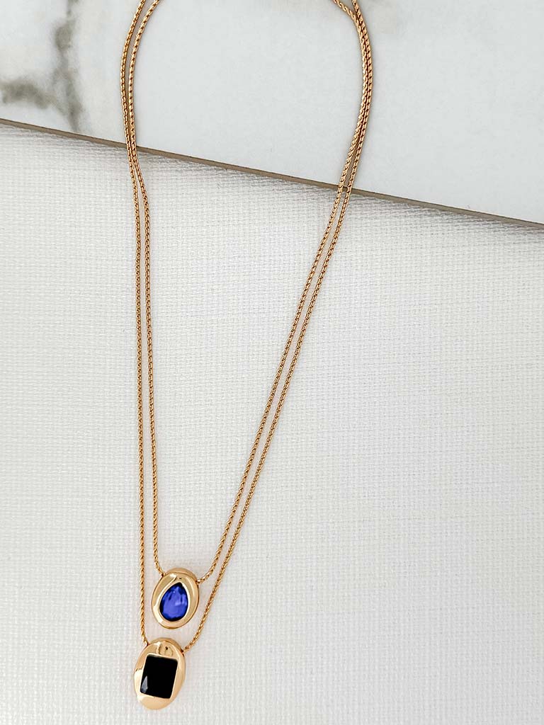 Envy Double Strand Gem Pendant Necklace - Gold