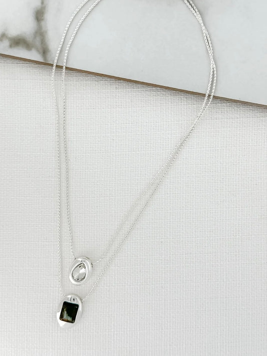 Envy Double Strand Gem Pendant Necklace - Silver