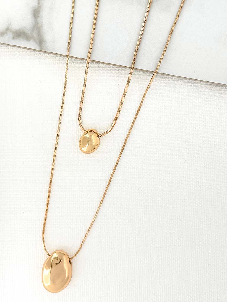 Envy Double Hammered Drop Necklace - Gold