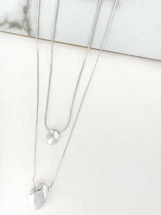 Envy Double Hammered Drop Necklace - Silver