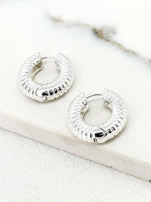 Envy Ridged Hoop Earrings - Silver