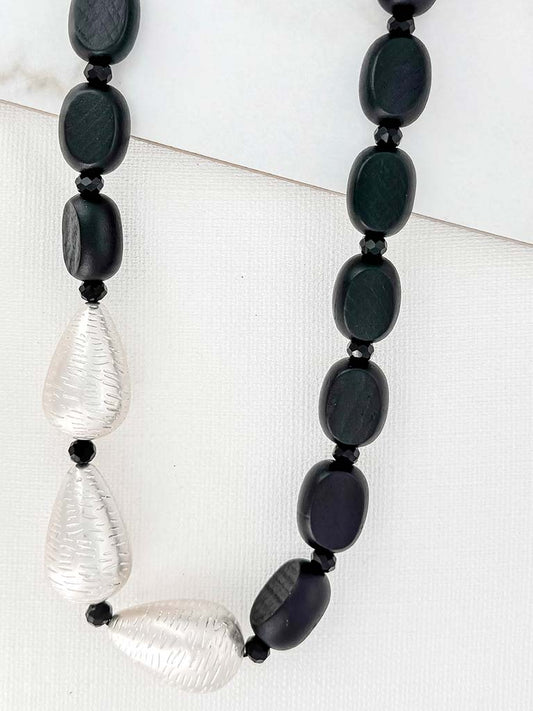 Envy Chunky Textured Bead Necklace - Silver & Black