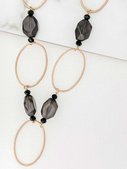 Envy Ellipse & Bead Necklace - Gold & Black