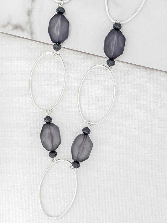 Envy Ellipse & Bead Necklace - Silver & Slate