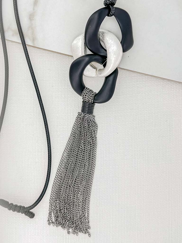 Envy Chain Link Tassel Pendant Necklace - Slate