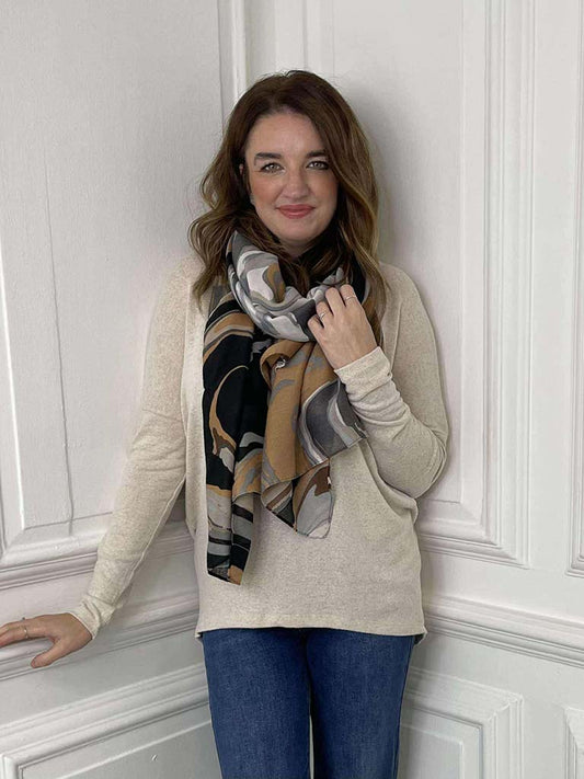 Marble Print Scarf - Black