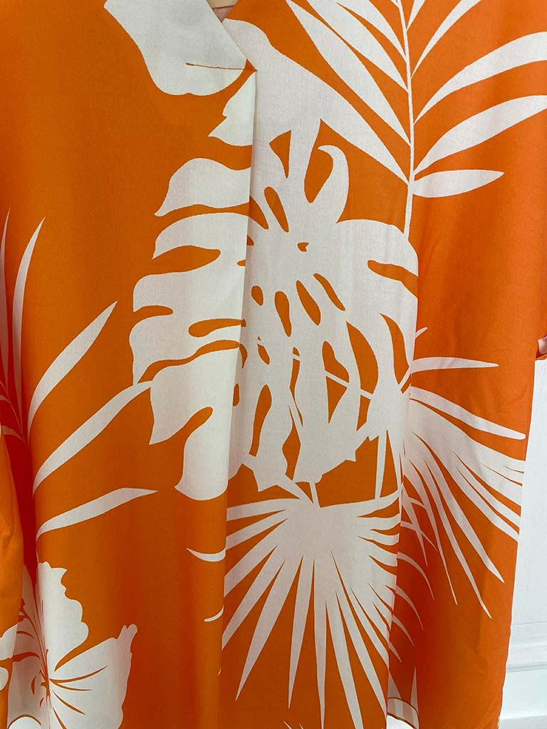 Tropical Print V-Neck Top - Tangerine