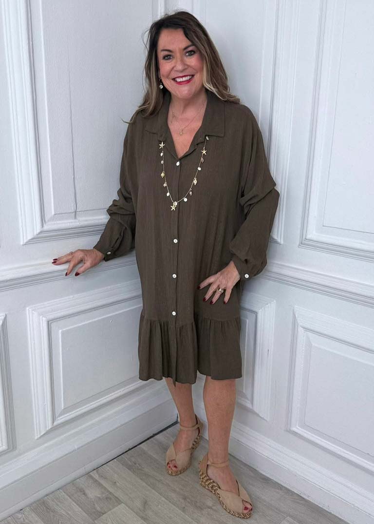 Drop Peplum Shirt Dress - Chocolate