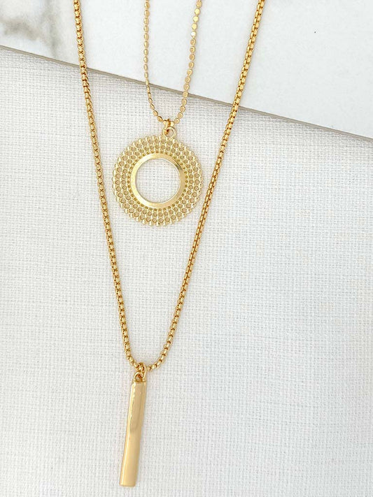 Envy Disc & Bar Pendant Necklace - Gold