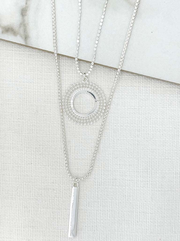 Envy Disc & Bar Pendant Necklace - Silver