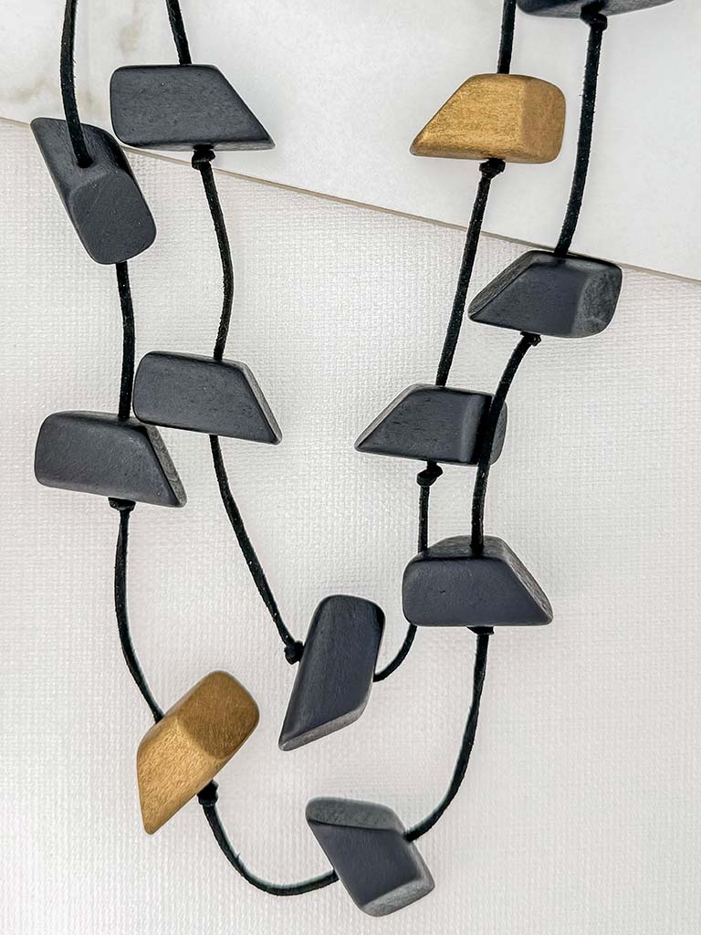 Envy Double Strand Block Necklace - Black & Gold