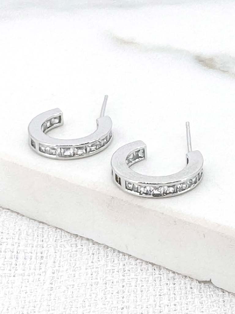 Envy Gem Hoop Earrings - Silver