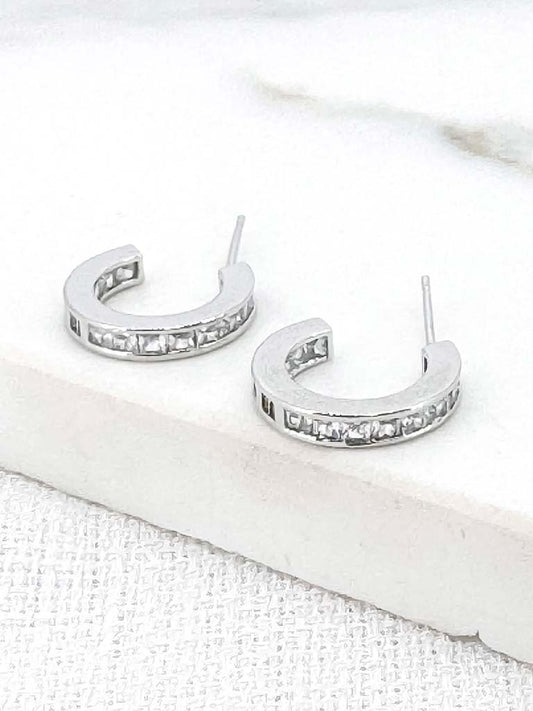 Envy Gem Hoop Earrings - Silver