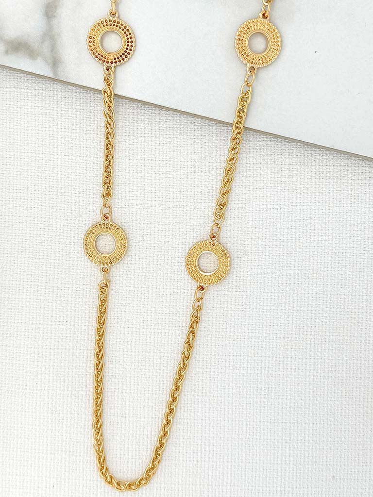 Envy Textured Disc Chain Necklace - Gold