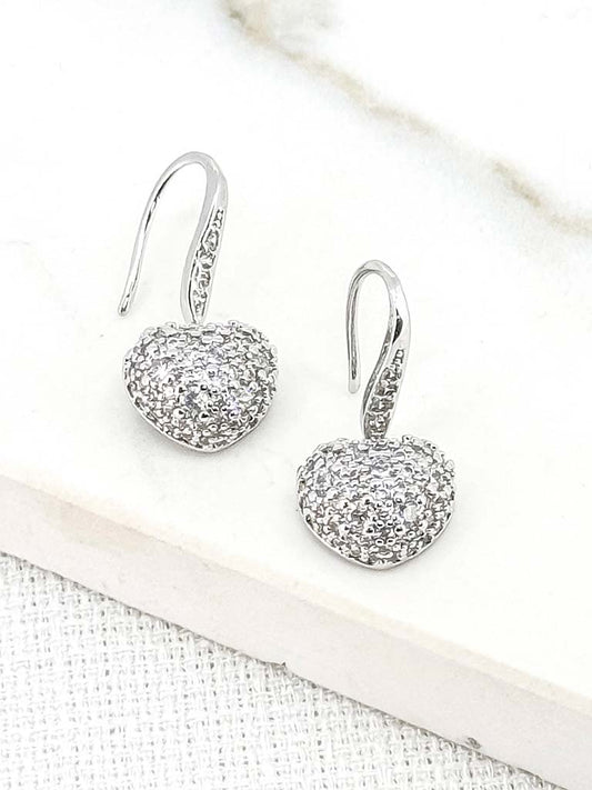 Envy Textured Heart Drop Earrings - Silver