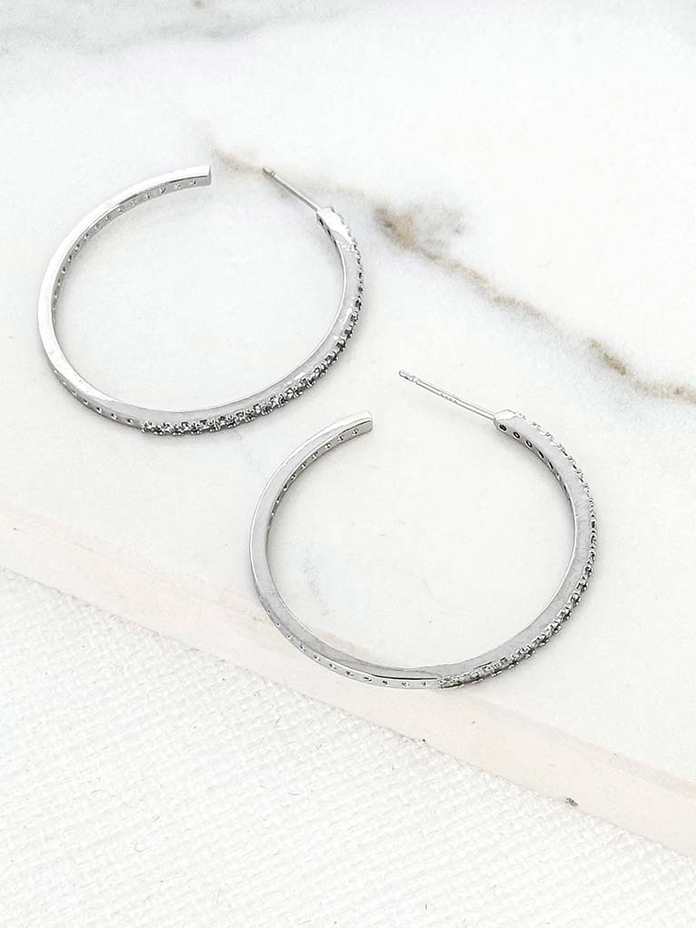 Envy Half Textured Hoop Earrings - Silver